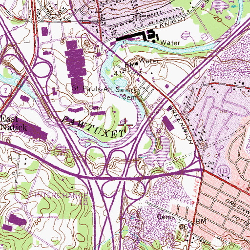 Topographic Map of Rice Burial Yard Cemetery, RI