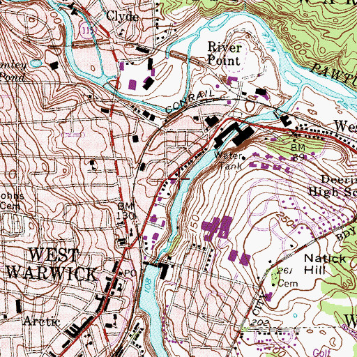 Topographic Map of Riverpoint Congregational Church, RI