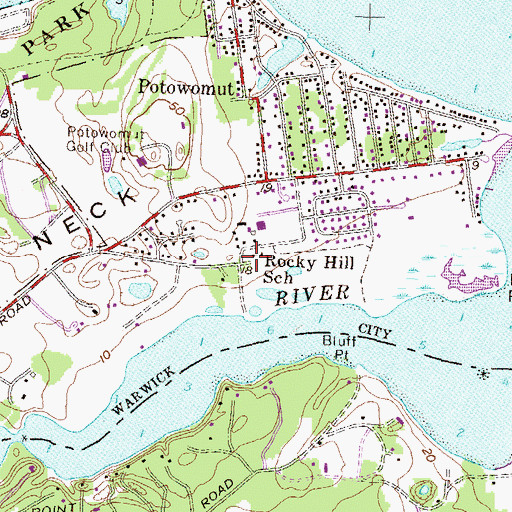 Topographic Map of Rocky Hill School, RI