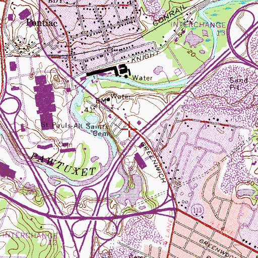 Topographic Map of Saint Paul's Lutheran Church Cemetery, RI
