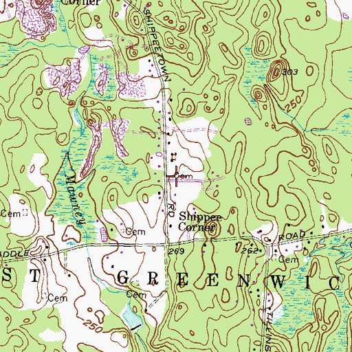 Topographic Map of Shippee - Arnold Cemetery, RI