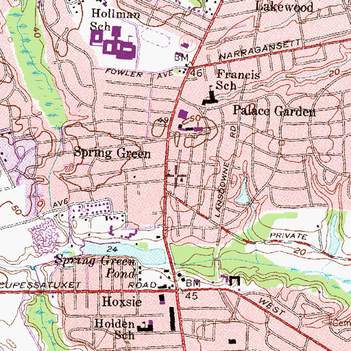 Topographic Map of Spring Green Memorial Church, RI