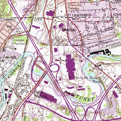 Topographic Map of Warwick Commons Shopping Center, RI