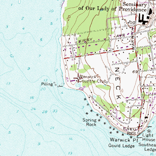 Topographic Map of Warwick Country Club, RI