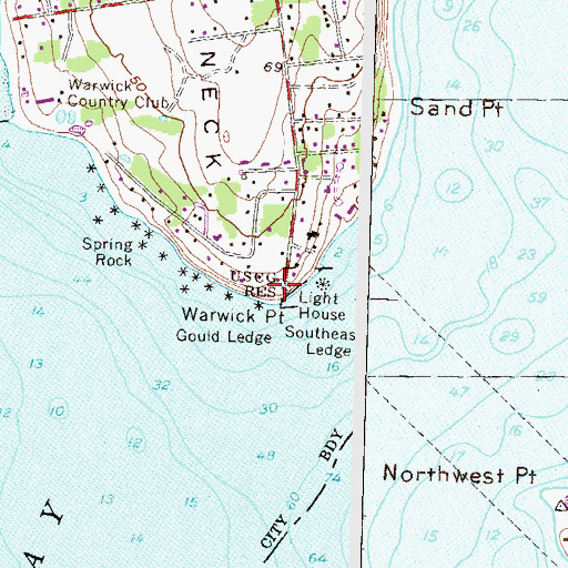 Topographic Map of Warwick Light, RI