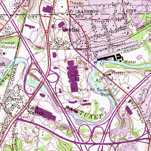 Topographic Map of Warwick Mall Shopping Center, RI