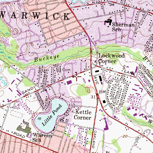 Topographic Map of Warwick Public Library, RI