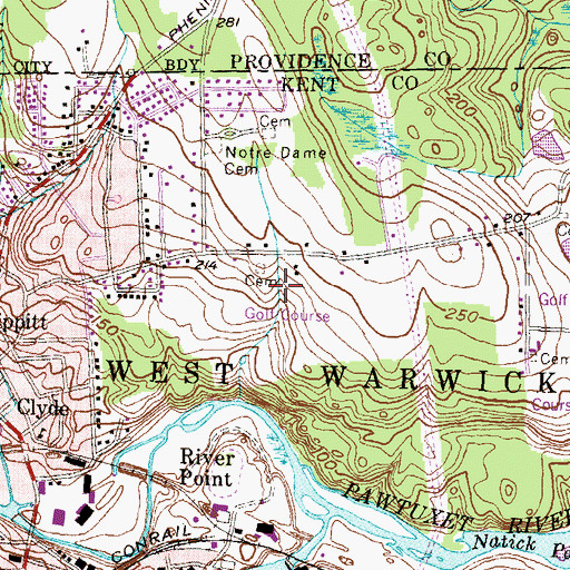 Topographic Map of West Warwick Country Club, RI
