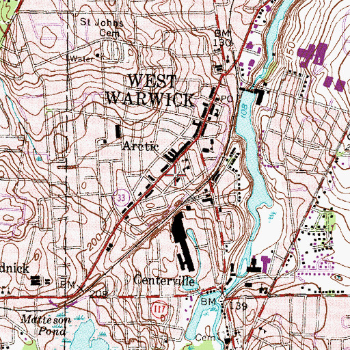 Topographic Map of West Warwick Post Office, RI