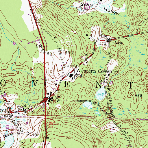Topographic Map of Western Coventry School, RI