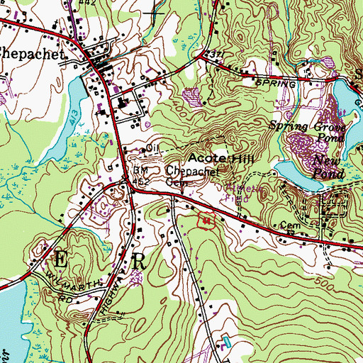 Topographic Map of Chepachet Cemetery Acotes Hill, RI