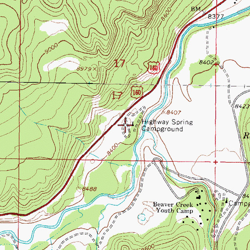 Topographic Map of Highway Spring Campground, CO