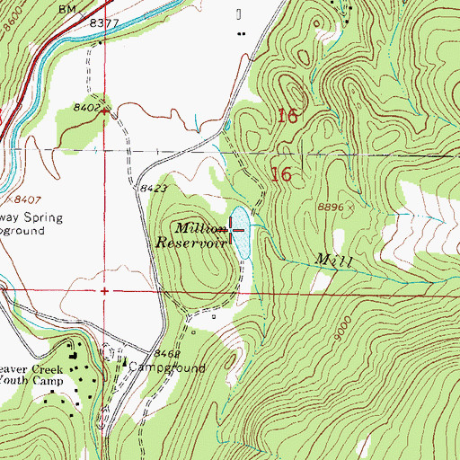 Topographic Map of Million Reservoir, CO