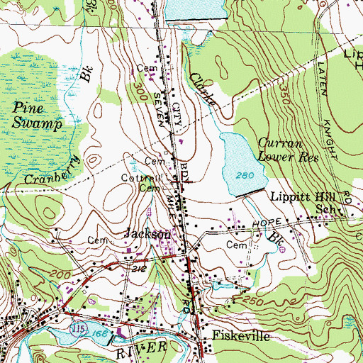 Topographic Map of Cottrell Lot Cemetery, RI