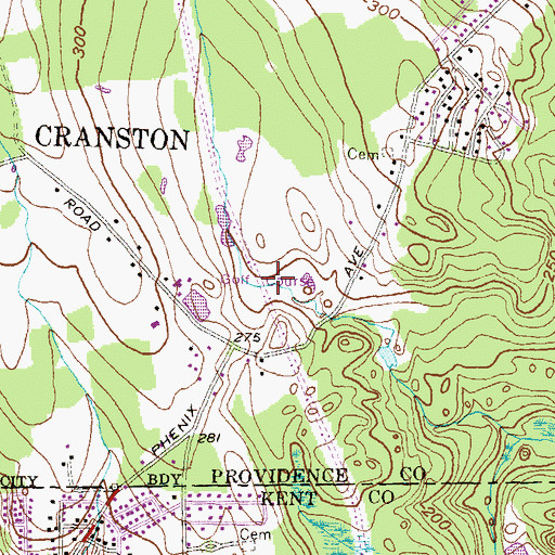 Topographic Map of Cranston Country Club, RI