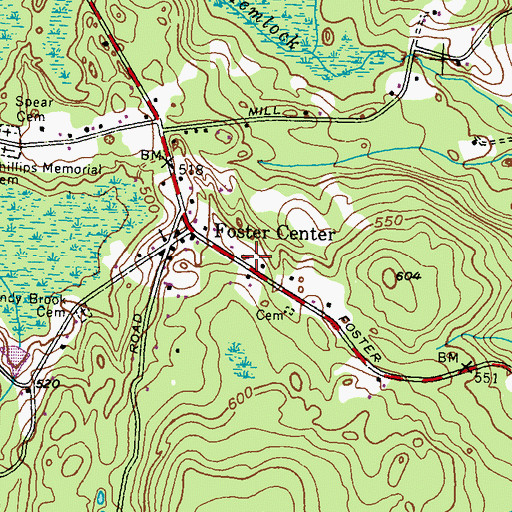 Topographic Map of Foster Post Office, RI