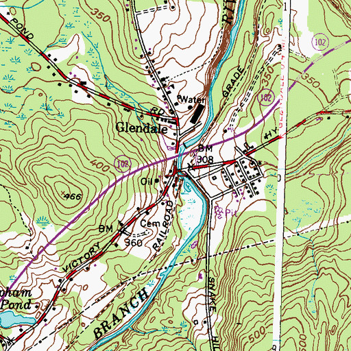 Topographic Map of Glendale Post Office, RI