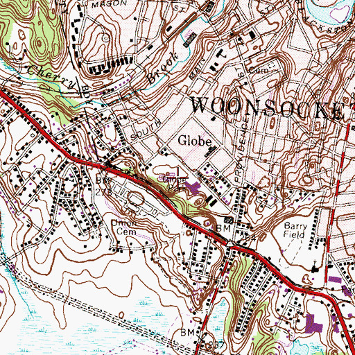 Topographic Map of Globe Park, RI