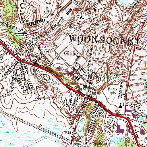 Topographic Map of Globe Park School, RI