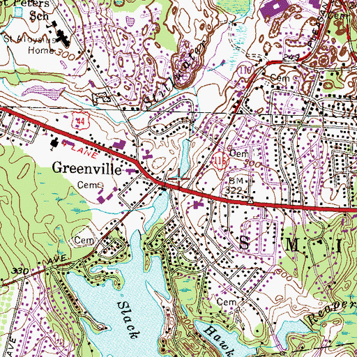 Topographic Map of Greenville Fire Station, RI
