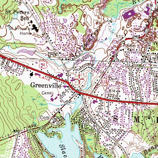 Topographic Map of Greenville Post Office, RI