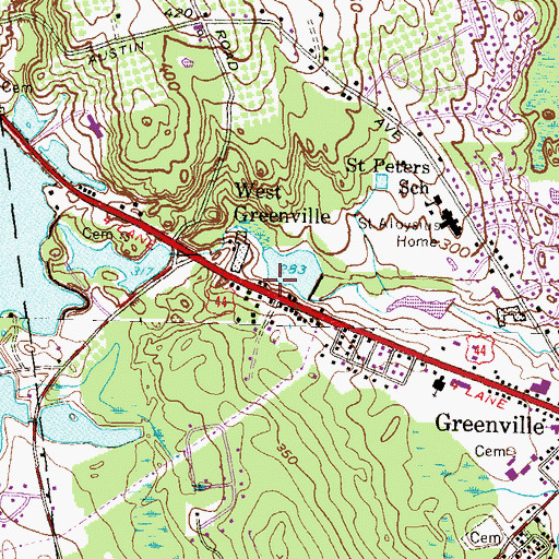 Topographic Map of Greenville Shopping Center, RI