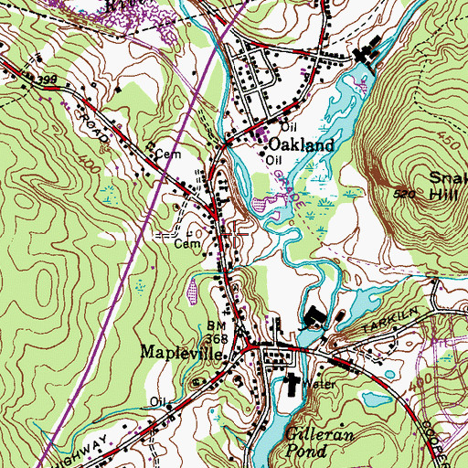 Topographic Map of Mapleville Post Office, RI