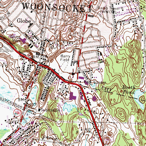 Topographic Map of Monsignor Gadoury Regional Primary School, RI