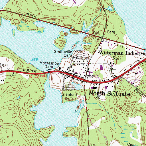 Topographic Map of North Scituate Post Office, RI