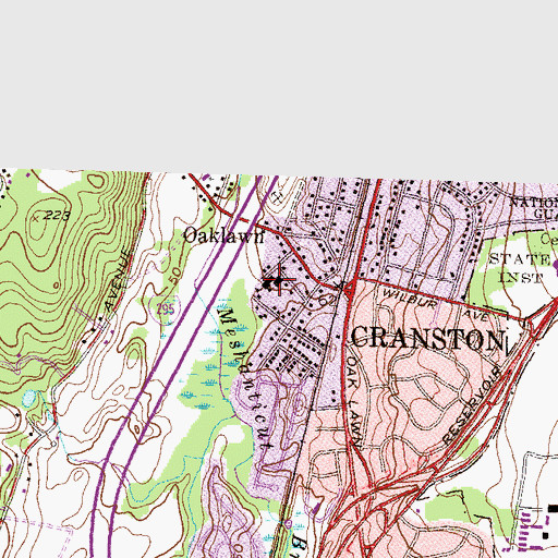 Topographic Map of Oak Lawn School, RI