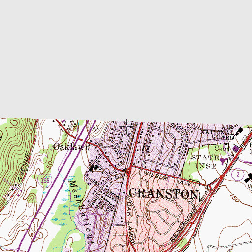Topographic Map of Oak Lawn Village Historic District, RI