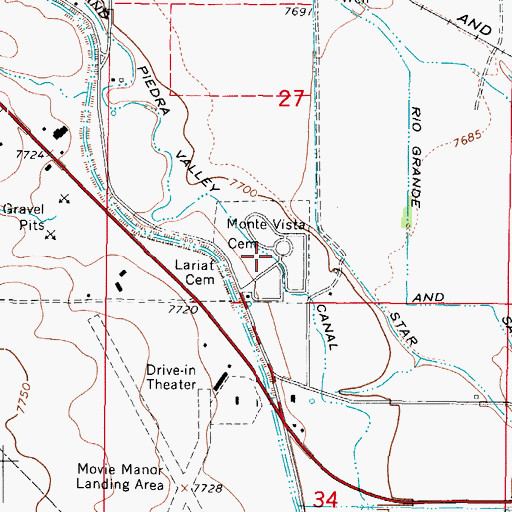 Topographic Map of Monte Vista Cemetery, CO