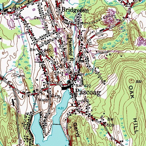 Topographic Map of Pascoag Post Office, RI