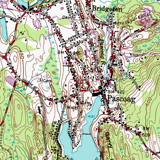 Topographic Map of Pascoag Public Library, RI