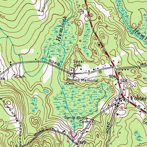 Topographic Map of Phillips Memorial Cemetery, RI