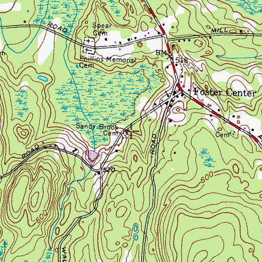 Topographic Map of Sand Hill Cemetery, RI