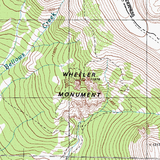 Topographic Map of Wheeler Monument, CO