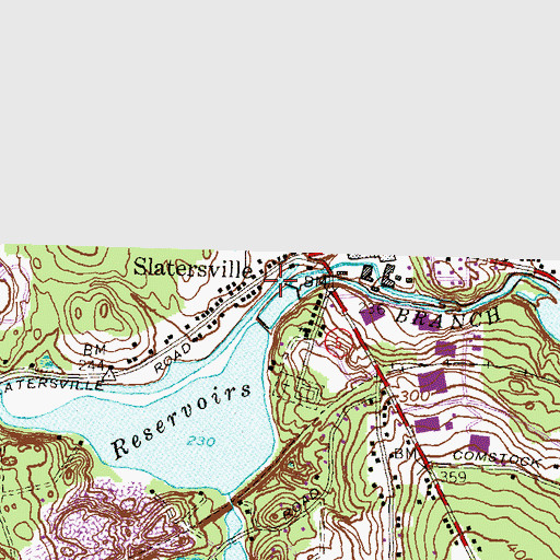 Topographic Map of Slatersville Post Office, RI