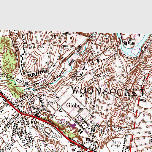 Topographic Map of South Main Street Historic District, RI