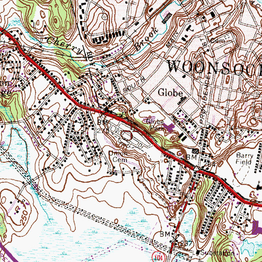 Topographic Map of Union Cemetery, RI