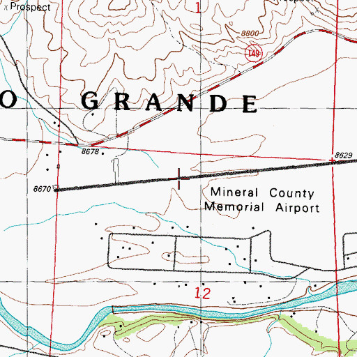 Topographic Map of Mineral County Memorial Airport, CO
