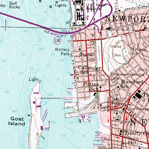 Topographic Map of Sanford-Covell Villa Marina, RI