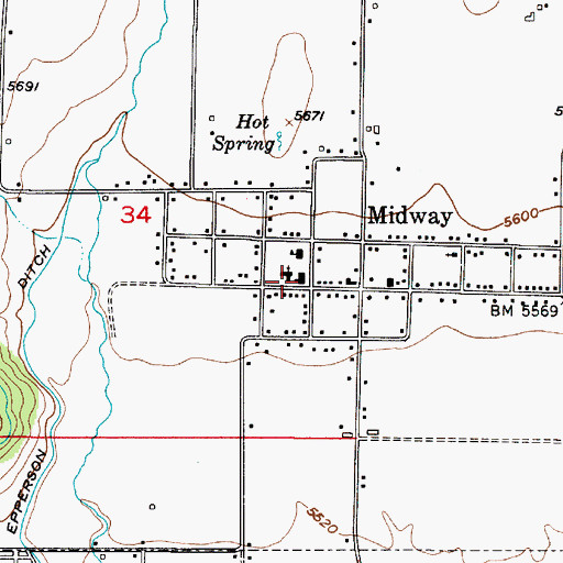 Topographic Map of Midway Town Hall, UT