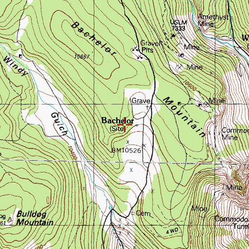 Topographic Map of Bachelor, CO