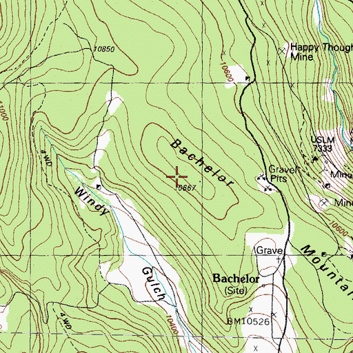 Topographic Map of Bachelor Mountain, CO