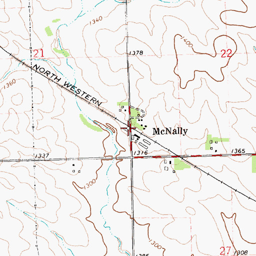 Topographic Map of McNally Post Office (historical), IA