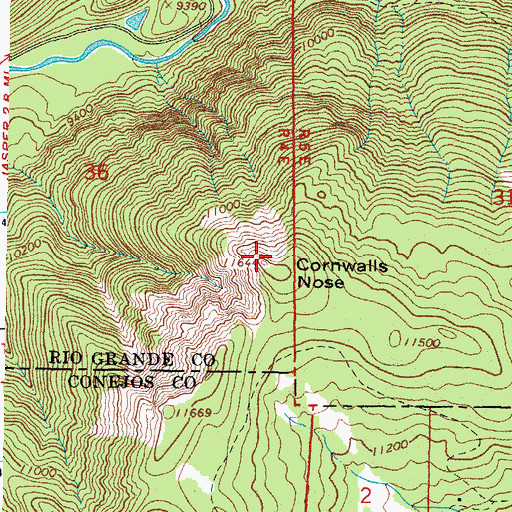 Topographic Map of Cornwalls Nose, CO