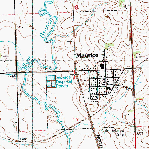 Topographic Map of Maurice, IA