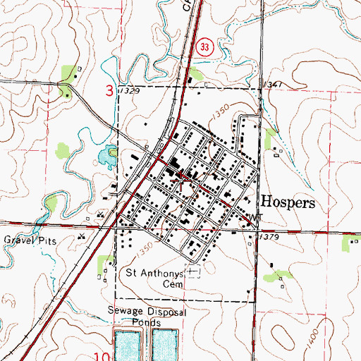 Topographic Map of Hospers Fire Department, IA