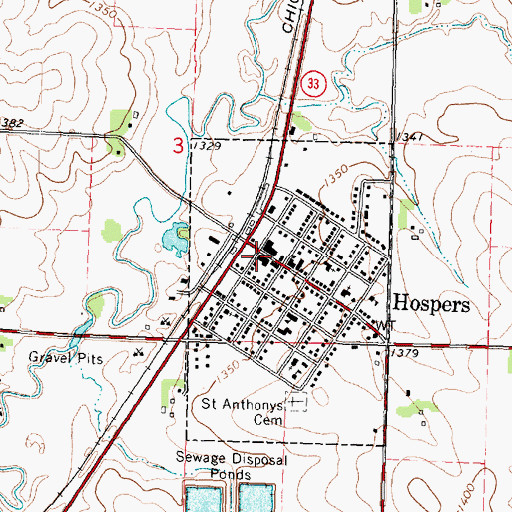 Topographic Map of Hospers Post Office, IA